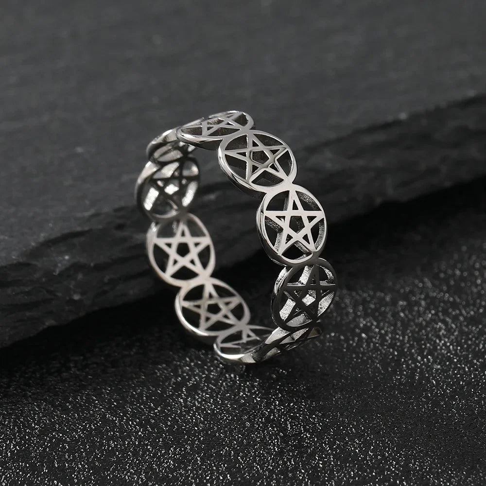 Wiccan Pentacle Witchcraft Ring for Women, Silver