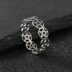 Wiccan Pentacle Witchcraft Ring for Women, Silver