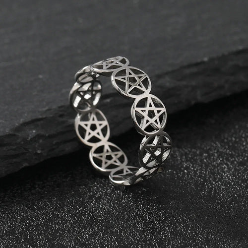 Wiccan Pentacle Witchcraft Ring for Women, Silver