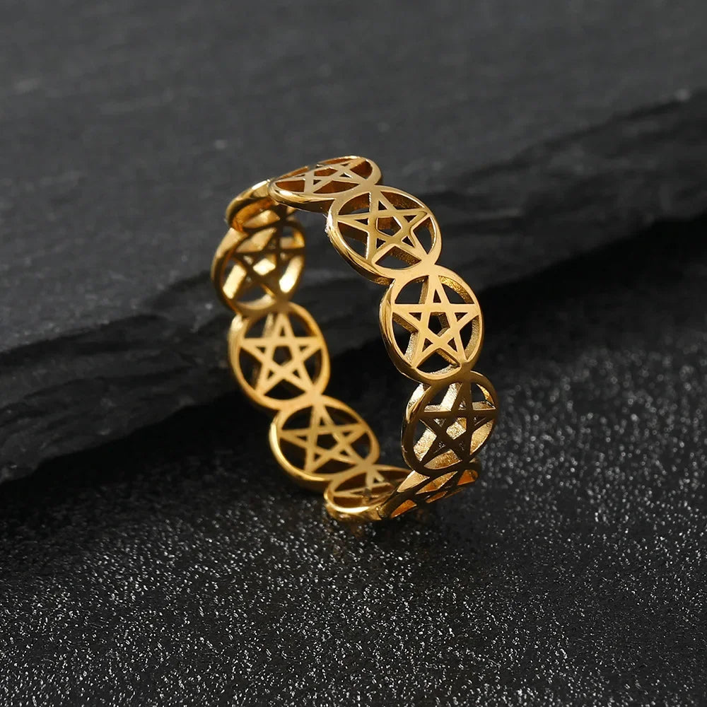 Wiccan Pentacle Witchcraft Ring for Women, Gold
