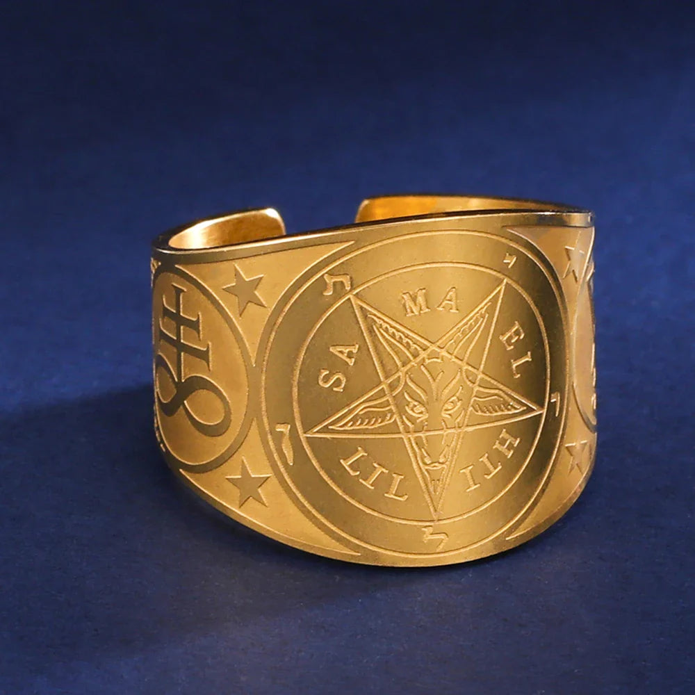 Pentagram Tetragram Ring Witchcraft Sorcery gold