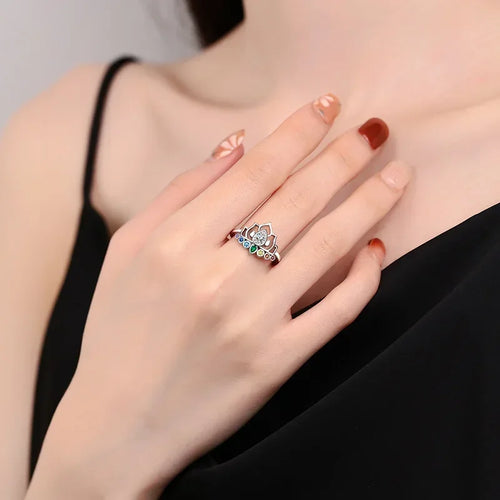 7 Chakra Stone Lotus Flower Ring for Women