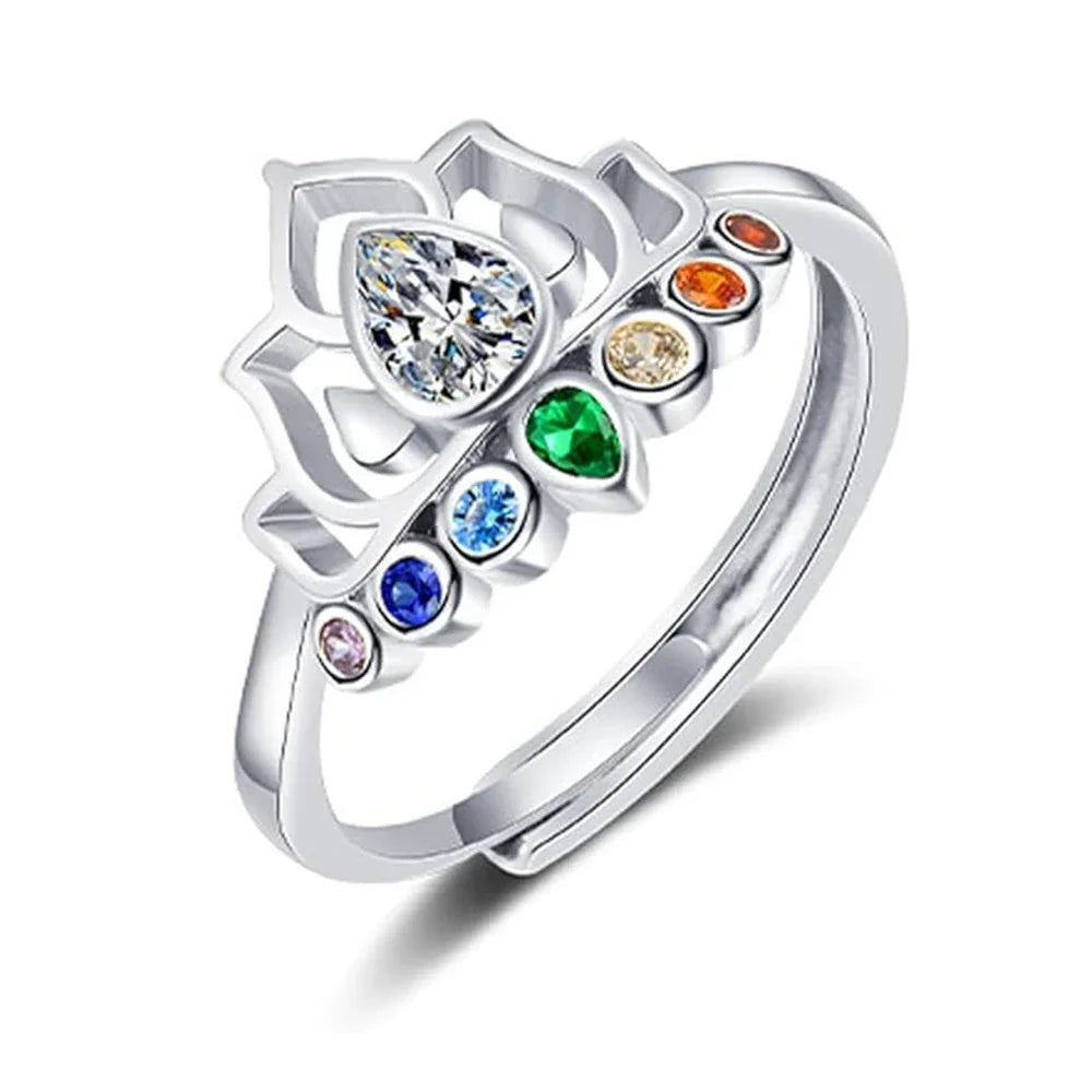 7 Chakra Stone Lotus Flower Ring 