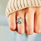 7 Chakra Stone Lotus Flower Ring for Women Silver-Plated