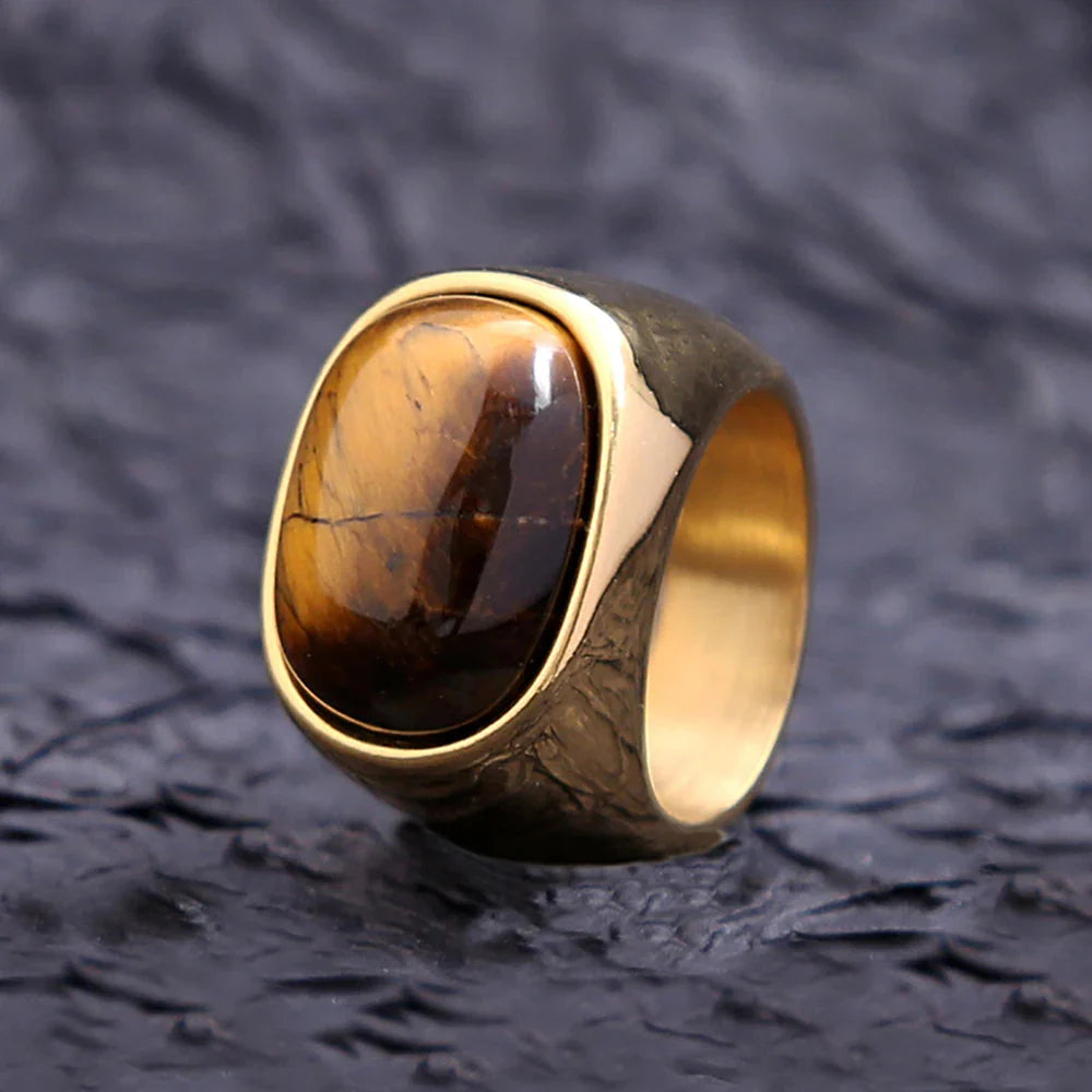 Tiger Eye Stone Ring for Men and Women Gold