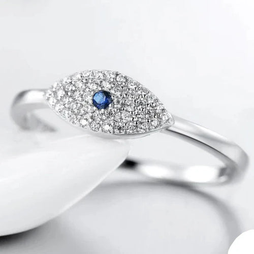 Blue Turkish Evil Eye Lucky Ring in Zircon