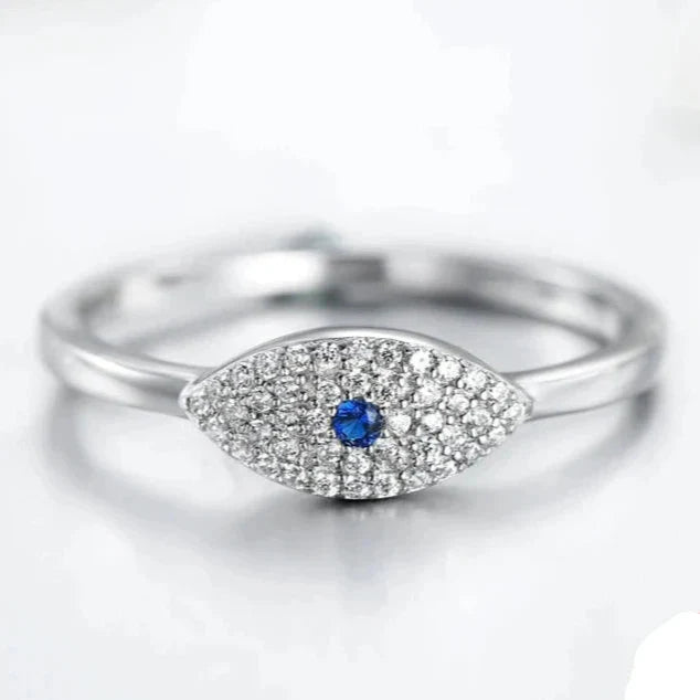 Blue Turkish Evil Eye Lucky Ring in Zircon