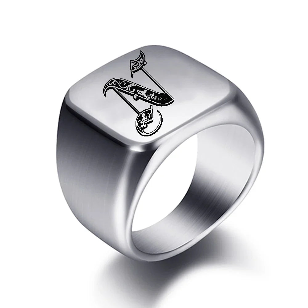 Wide men's ring initial n