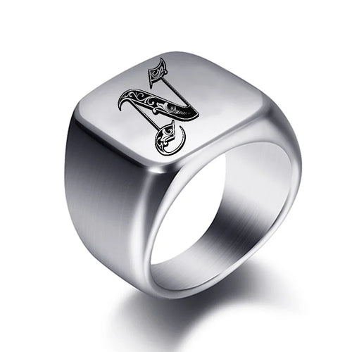 Wide men's ring initial n