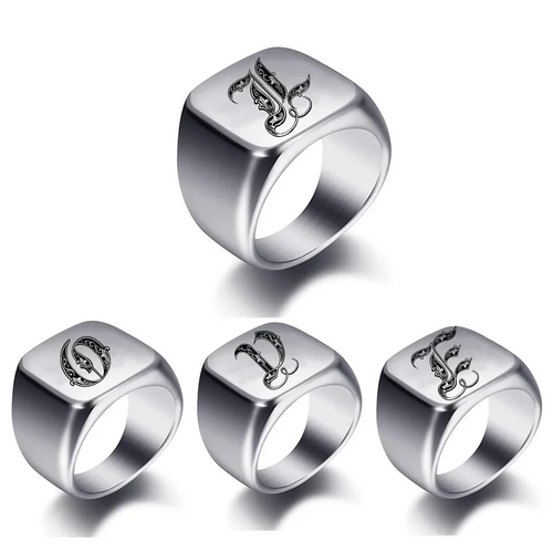 Wide men's ring initial e