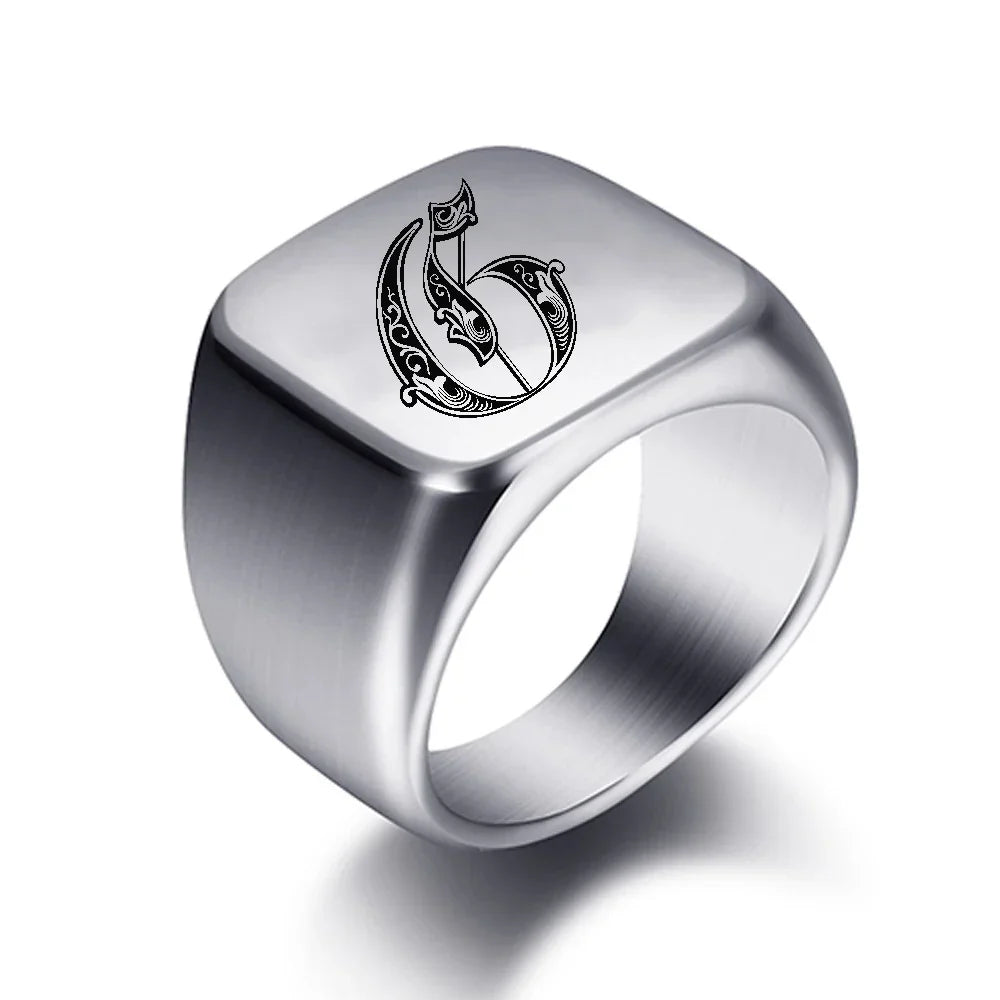 Wide men's ring initial g