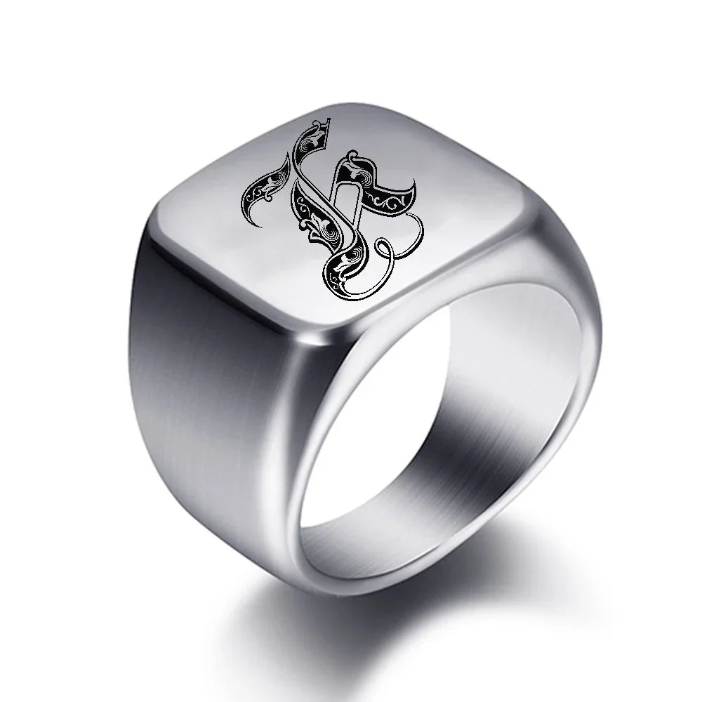 Wide men's ring initial j