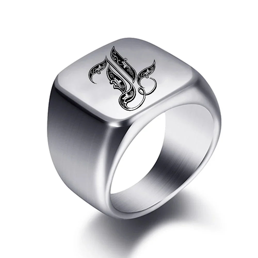 Wide men's ring initial l