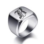 Wide men's ring initial r