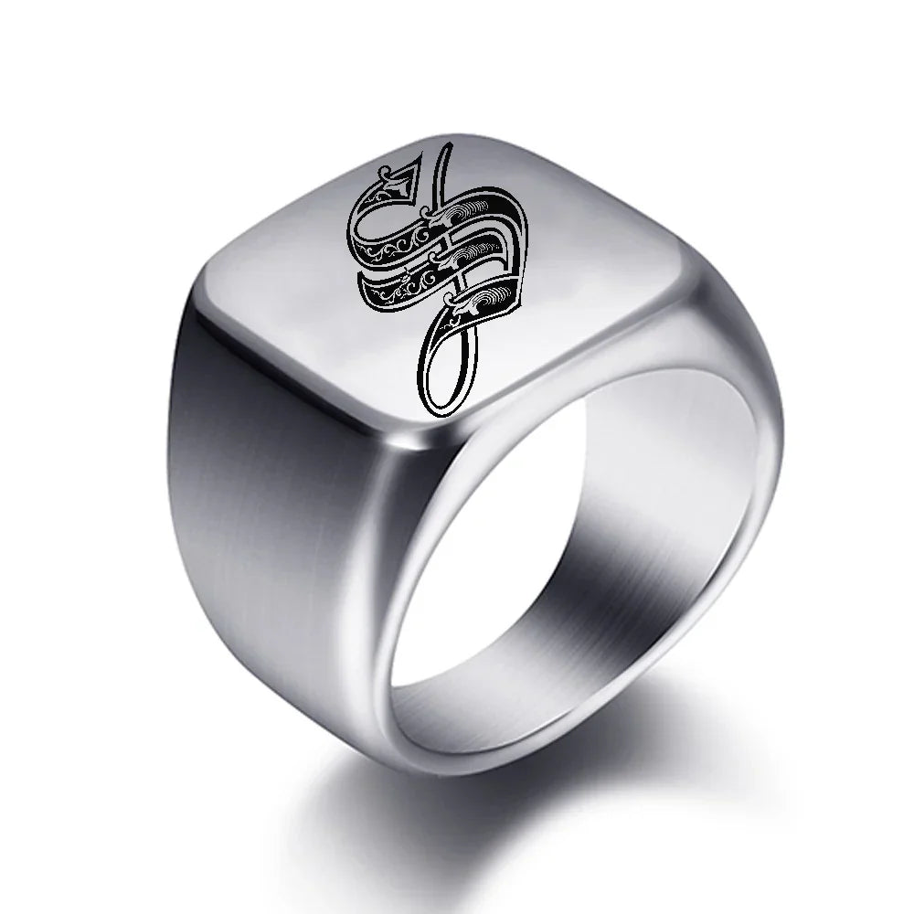 Wide men's ring initial w