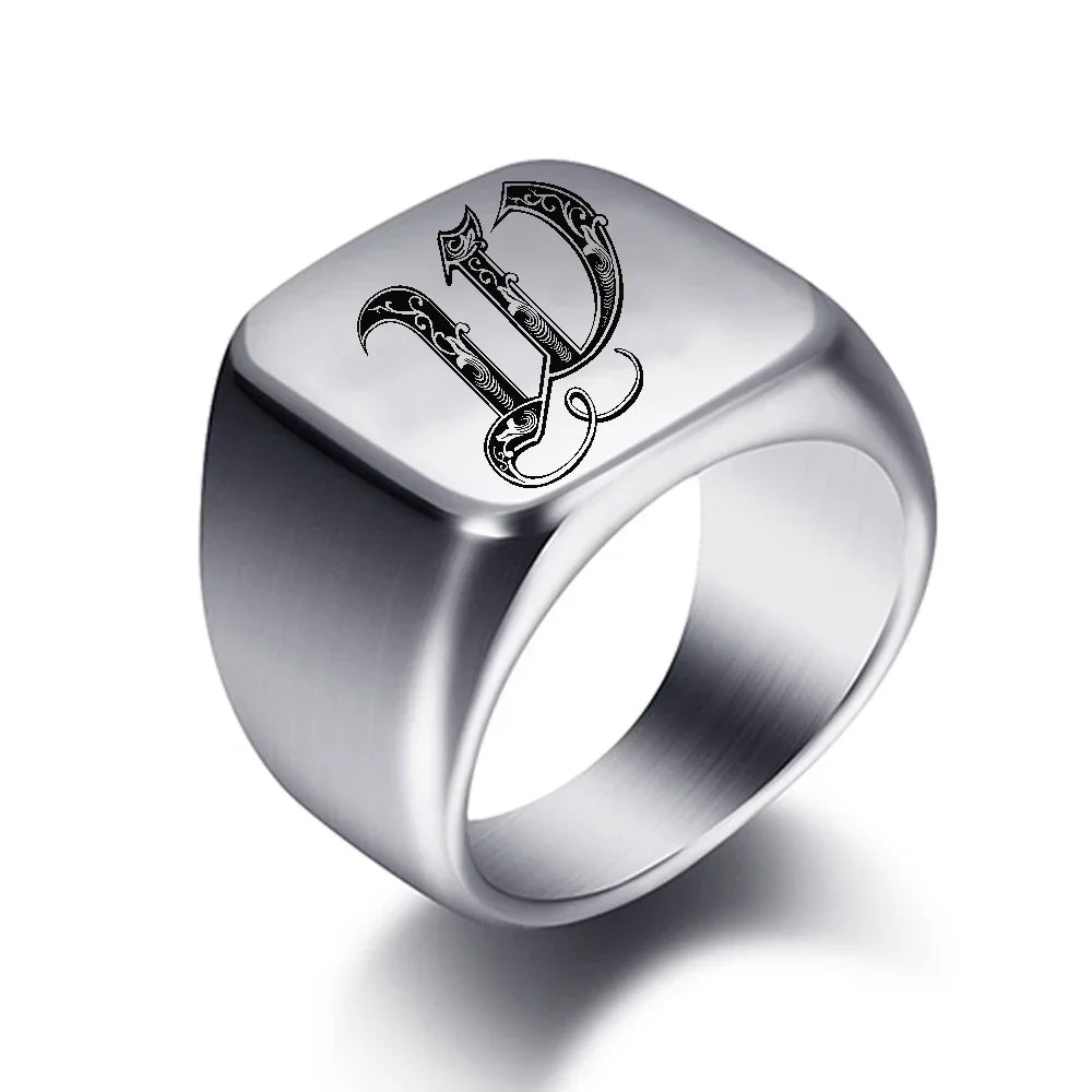 Wide men's ring initial w