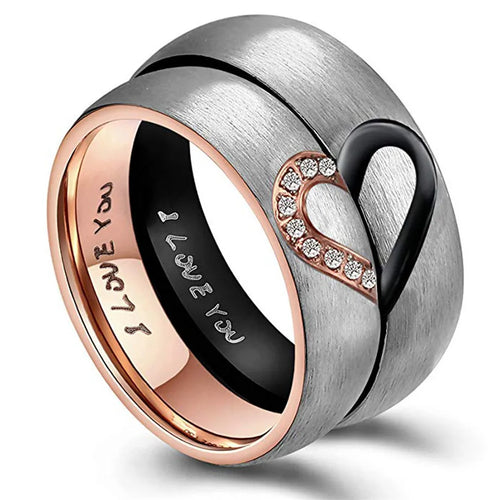 "I Love You" Proof of Love Ring with Black Heart or Rose Gold Crystal