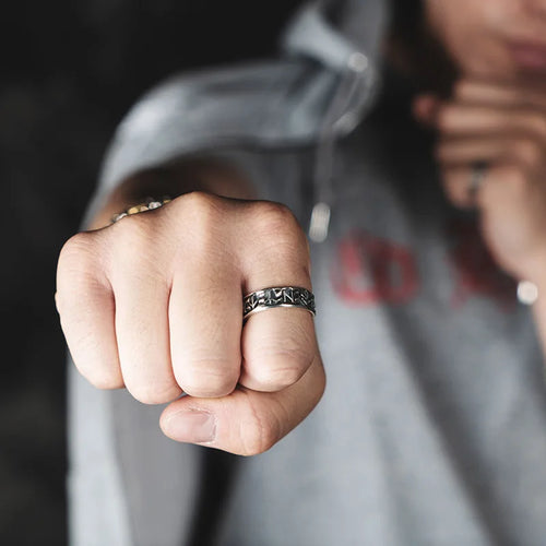 Adjustable Men’s Viking Runes Ring 1