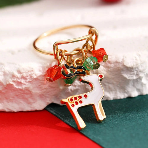 White Christmas Reindeer Ring for Women