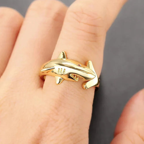 Shark Ring with Gold Zircon