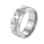 Retro Mountain Lion and Sun Ring Silver