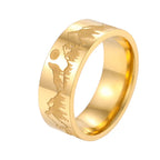 Retro Mountain Lion and Sun Ring Gold