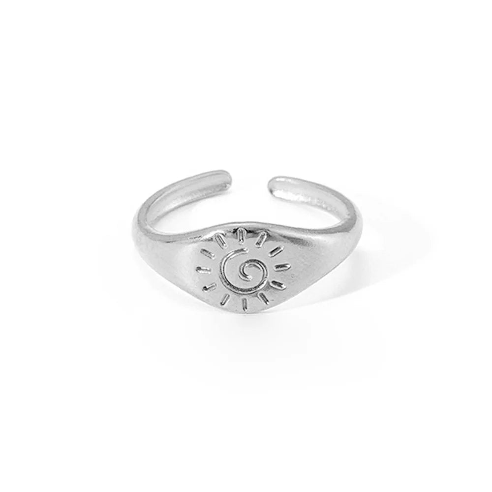 Retro Sun & Stars Silver Ring