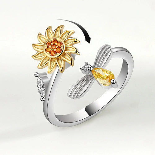 Rotating Bee and Flower Ring
