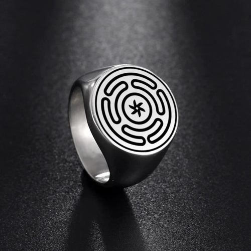 Hecate's Wheel Strophalos Wiccan Witchcraft Ring Silver