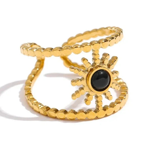 Sun Ring with Black Stone