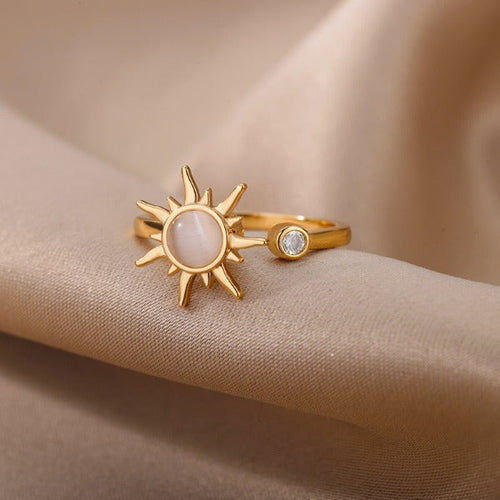 Sun Ring for Women Opal Stone Celestial Ring Gold