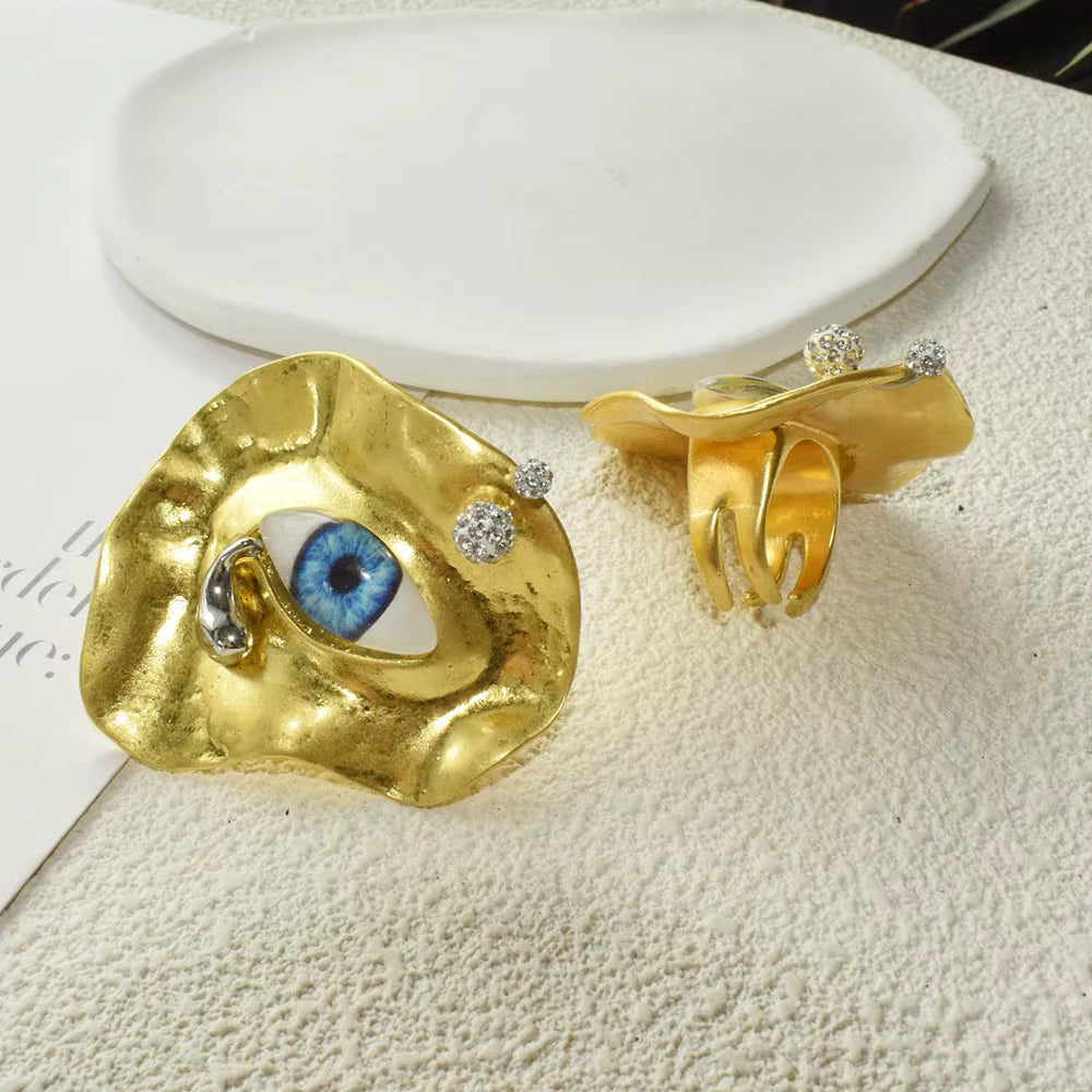 Baroque Style Evil Eye Ring gold