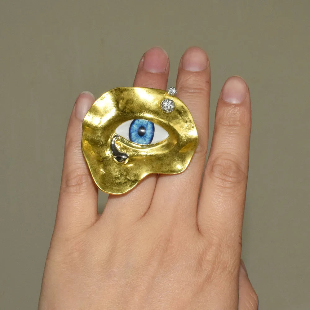 Baroque Style Evil Eye Ring gold