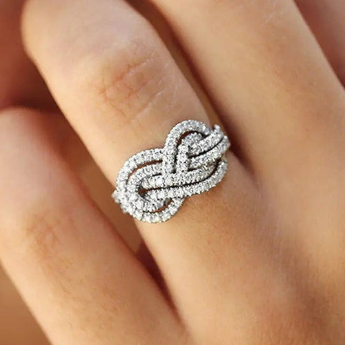 Interlaced Infinity Symbol Ring for Women with Zircon Stones