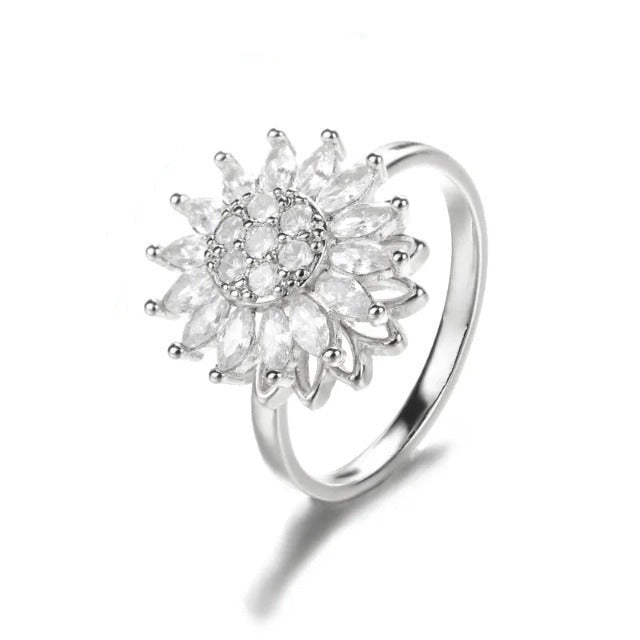 Anti-Stress Sunflower Silver Ring
