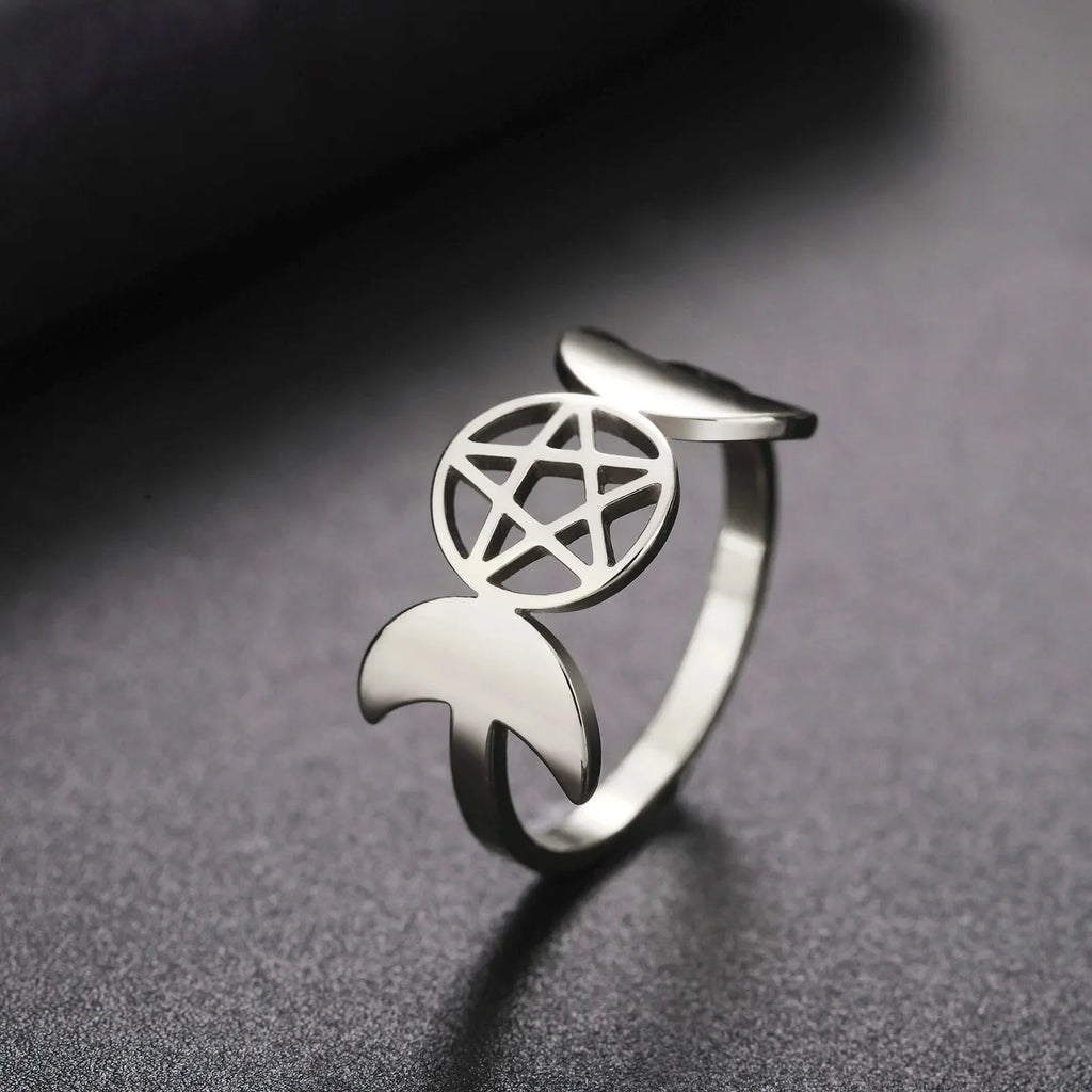 Thin Triple Moon Witchcraft Wiccan Ring for Women silver A
