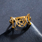 Thin Triple Moon Witchcraft Wiccan Ring for Women gold B