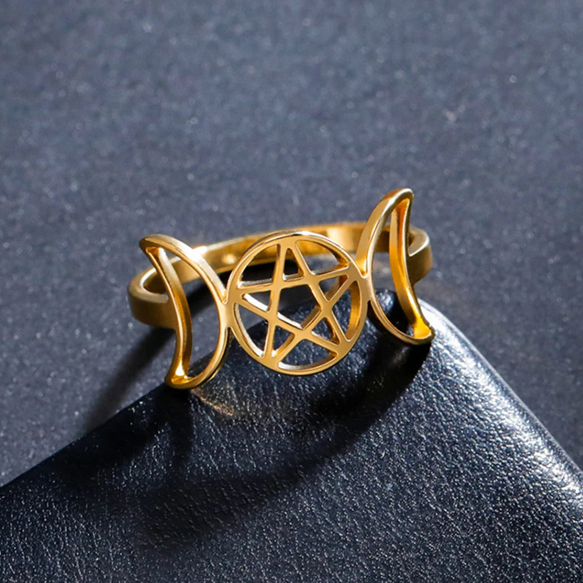 Thin Triple Moon Witchcraft Wiccan Ring for Women gold B