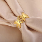Thin Triple Moon Witchcraft Wiccan Ring for Women gold A