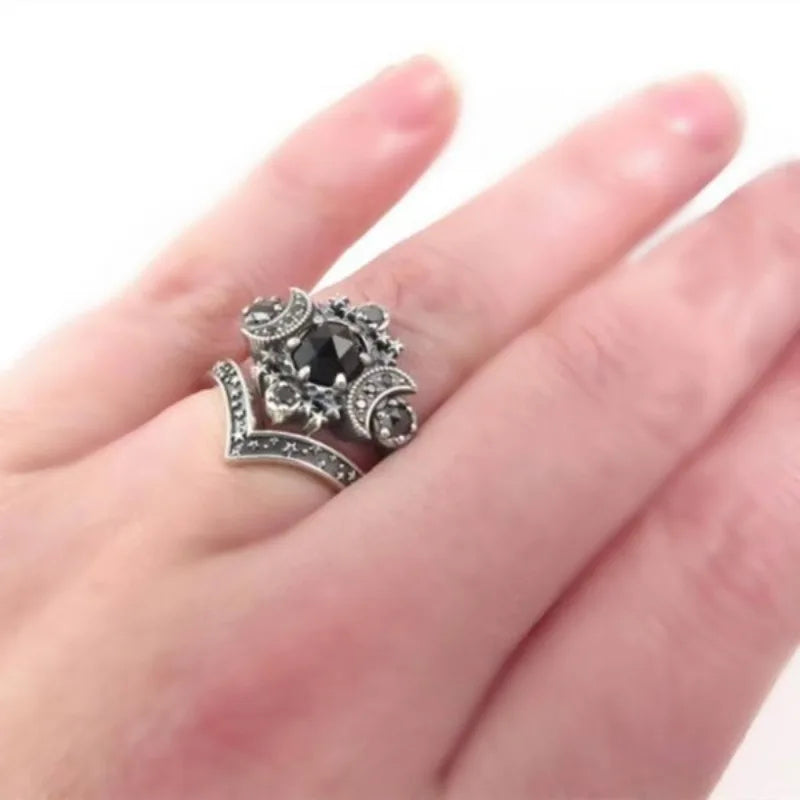 Triple Moon Witchcraft Wiccan Women's Ring Black