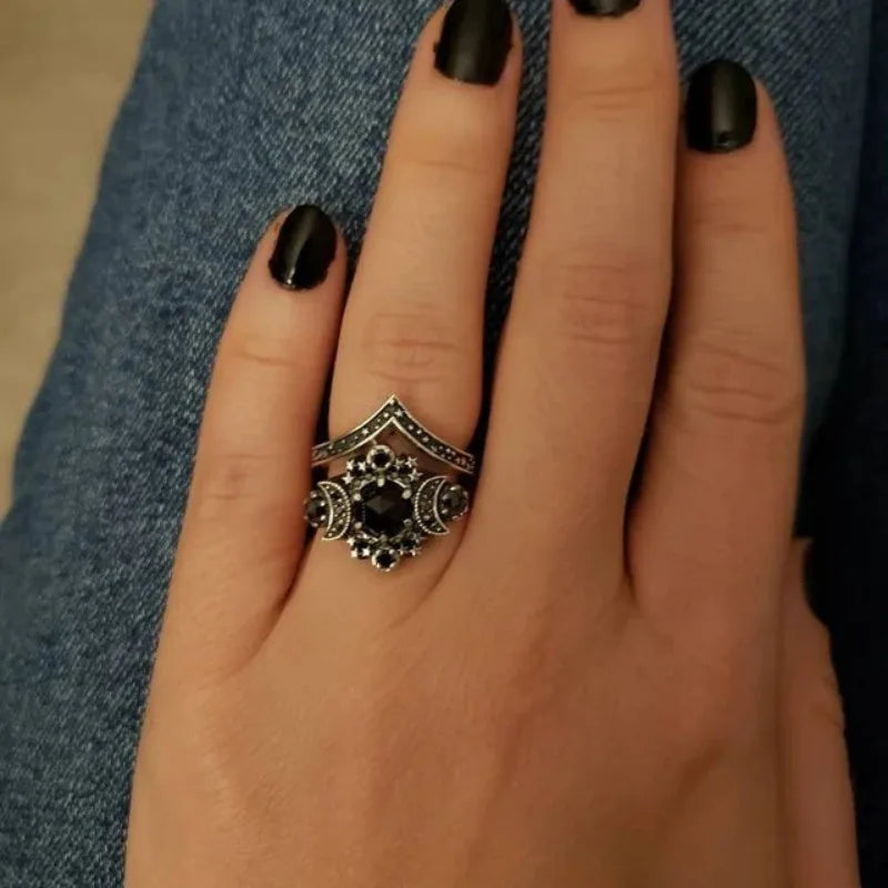 Triple Moon Witchcraft Wiccan Women's Ring Black