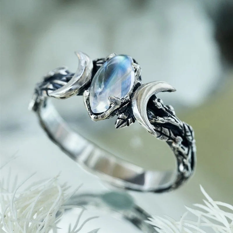 Triple Moon Witchcraft Wiccan Women's Stone Ring
