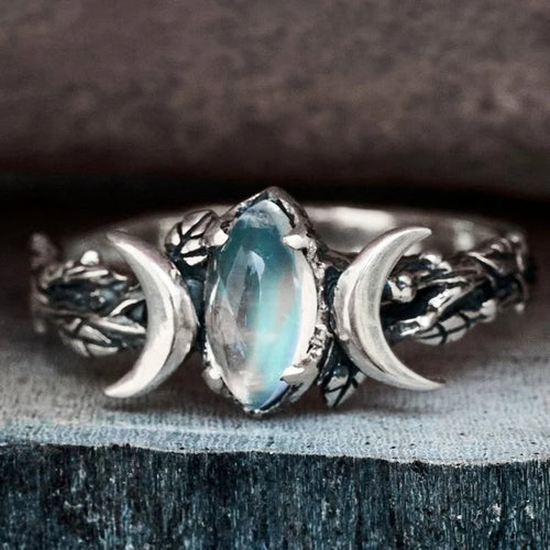 Triple Moon Witchcraft Wiccan Women's Stone Ring