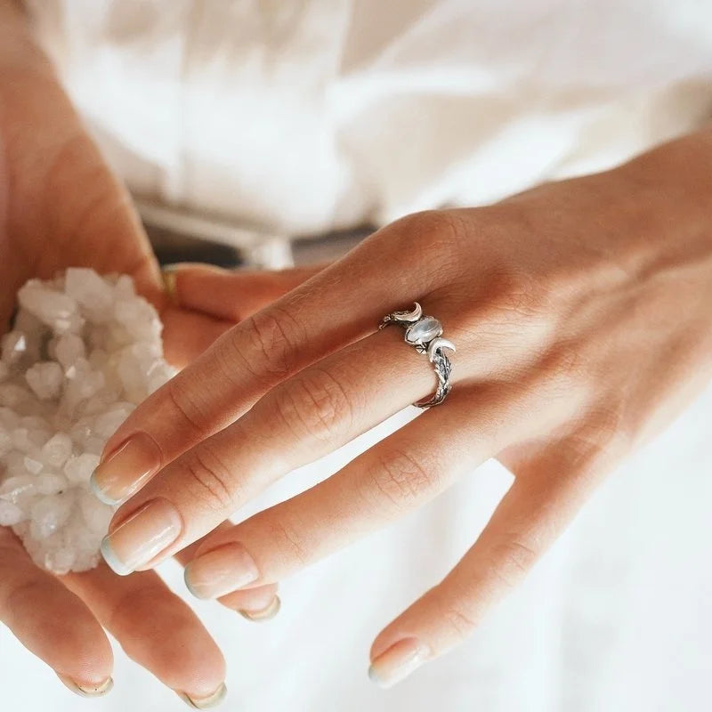 Triple Moon Witchcraft Wiccan Women's Stone Ring