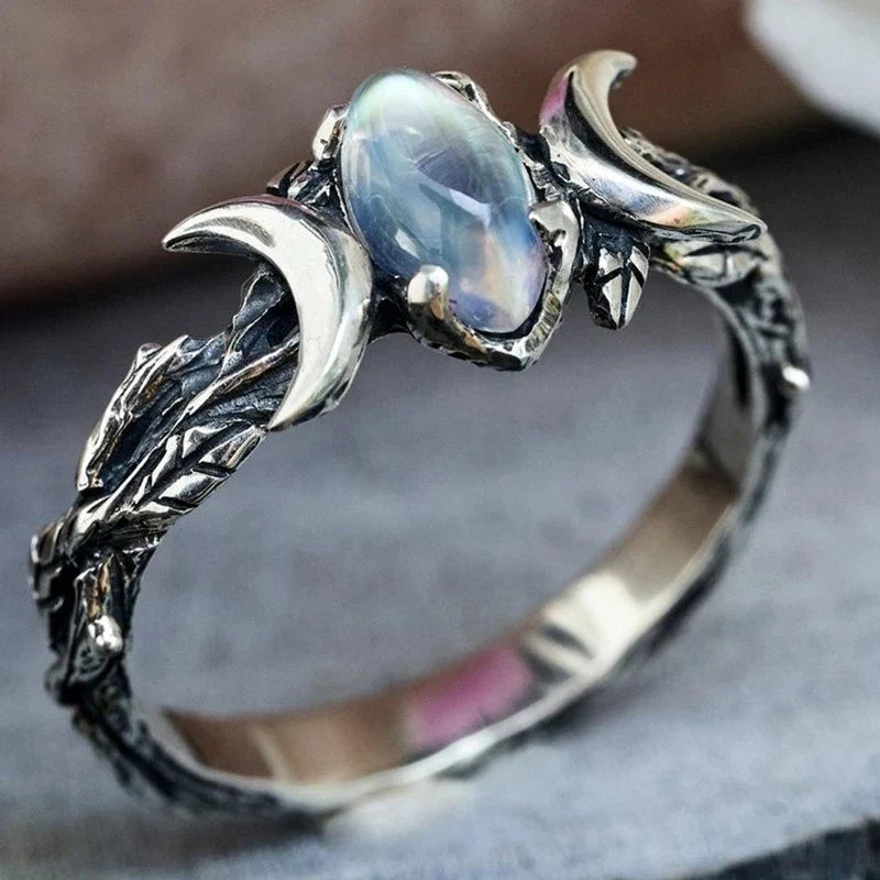 Triple Moon Witchcraft Wiccan Women's Stone Ring