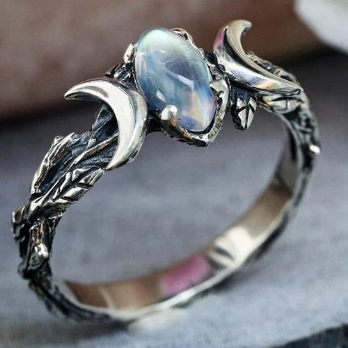 Triple Moon Witchcraft Wiccan Women's Stone Ring