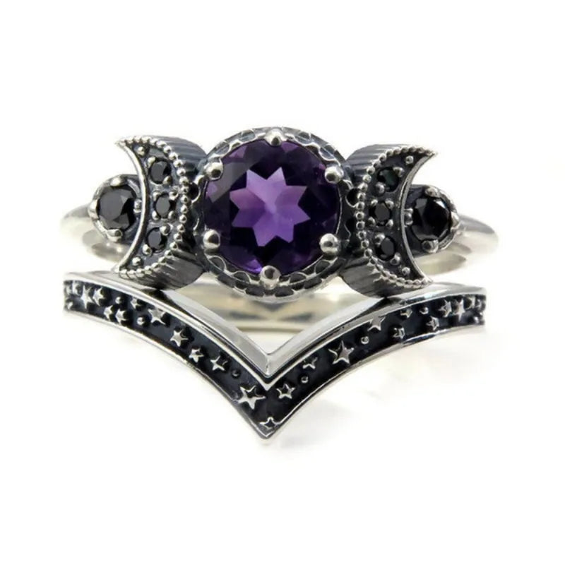 Triple Moon Witchcraft Wiccan Women's Ring Purple