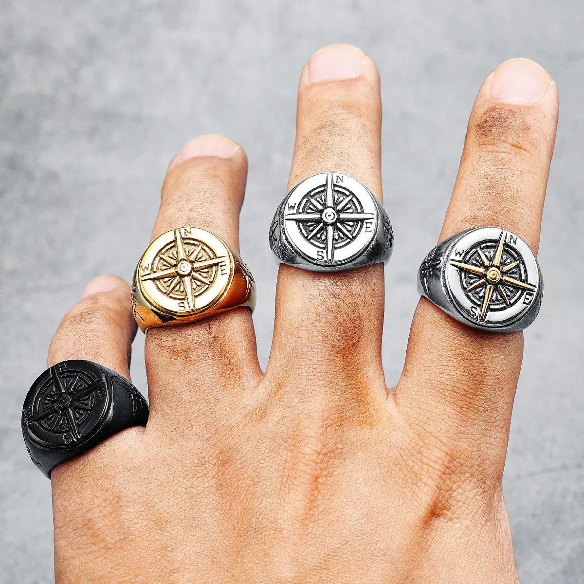 Vintage Compass Rose Ring for Men 