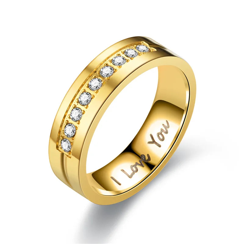 Couple Rings Love Gold Band with Diamonds