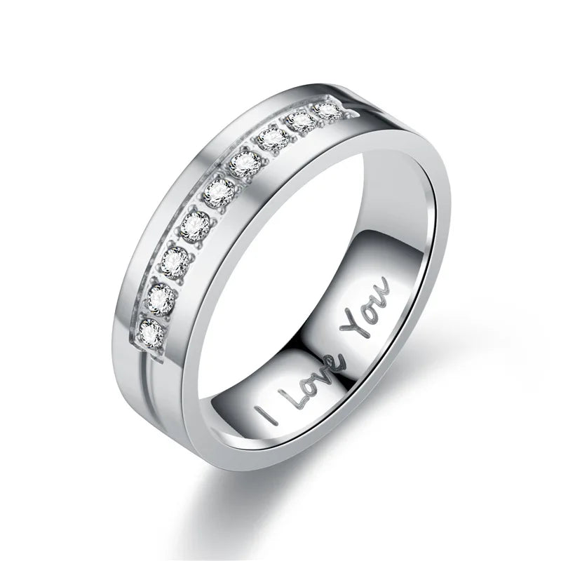 Couple Rings Love Silver Band with Diamonds